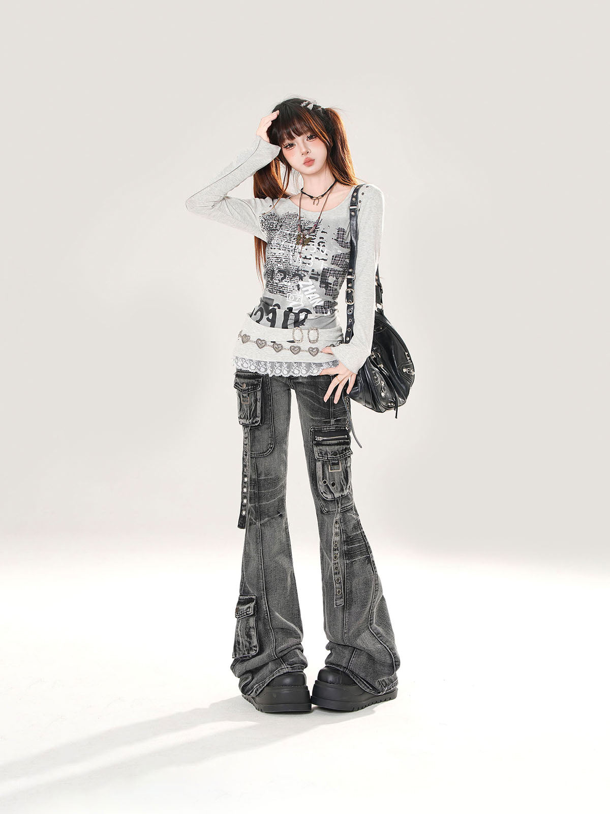Y2K Slim Fit Cargo Jeans – High Waist Flare Denim Pants