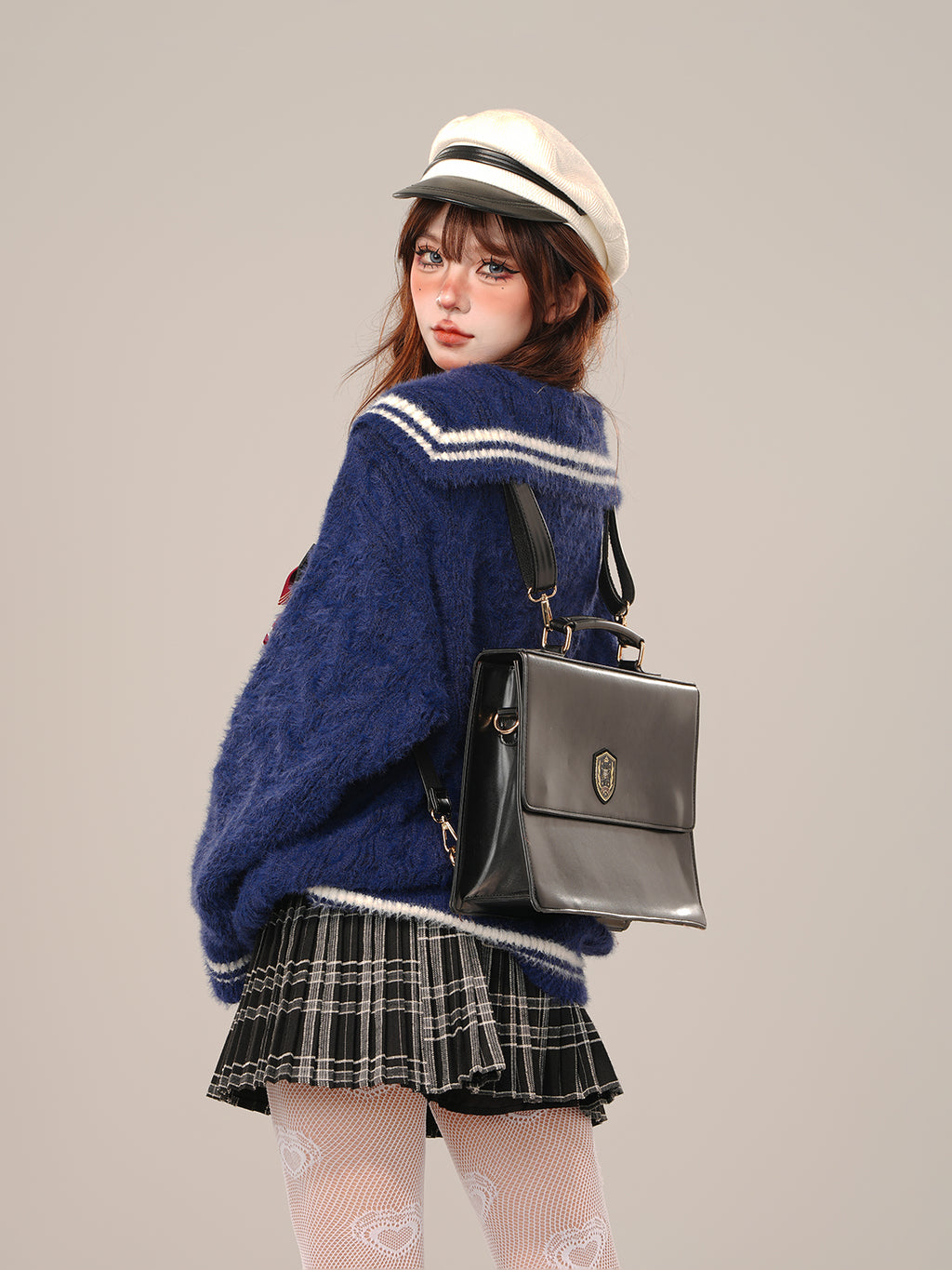Kawaii Sailor Collar Sweater – Soft Girl Oversized Preppy Knit Top for Fall/Winter