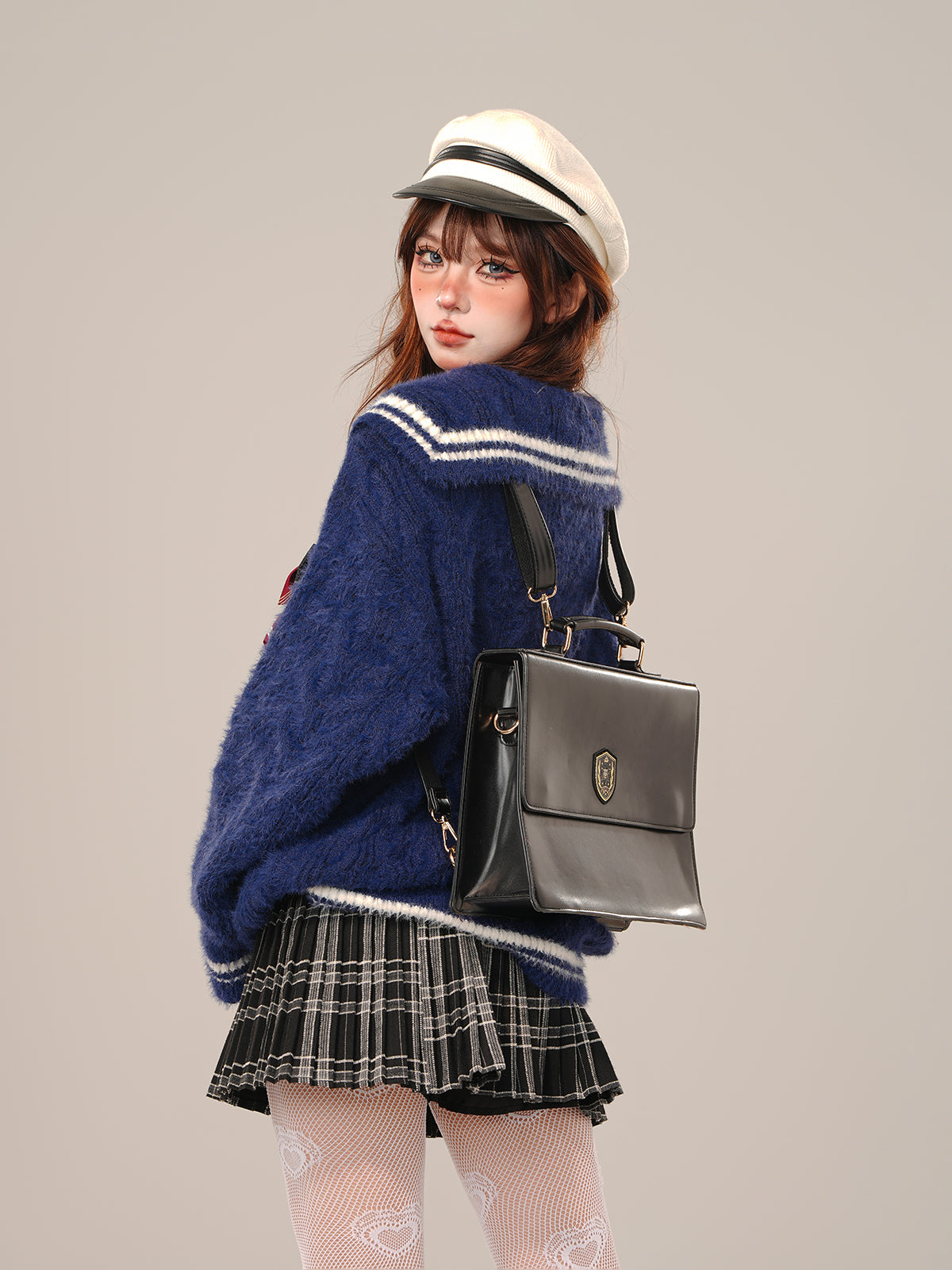 Kawaii Sailor Collar Sweater – Soft Girl Oversized Preppy Knit Top for Fall/Winter