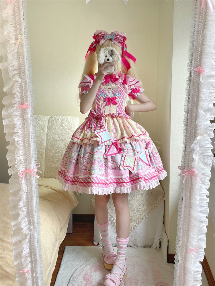 Candy Amusement Park | Sweet Lolita JSK Jumper Dress with Carousel Print