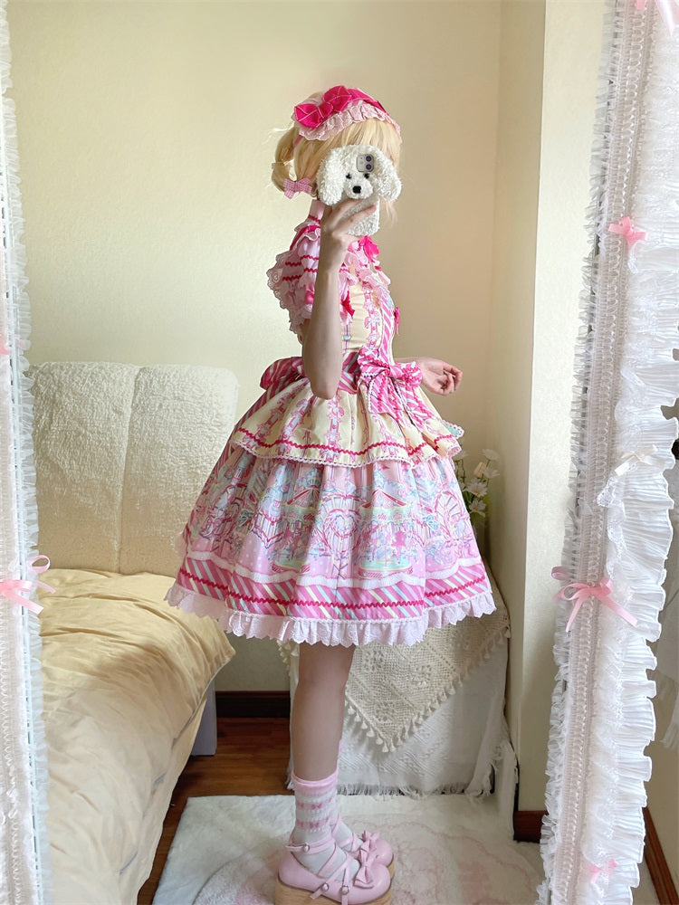Candy Amusement Park | Sweet Lolita JSK Jumper Dress with Carousel Print