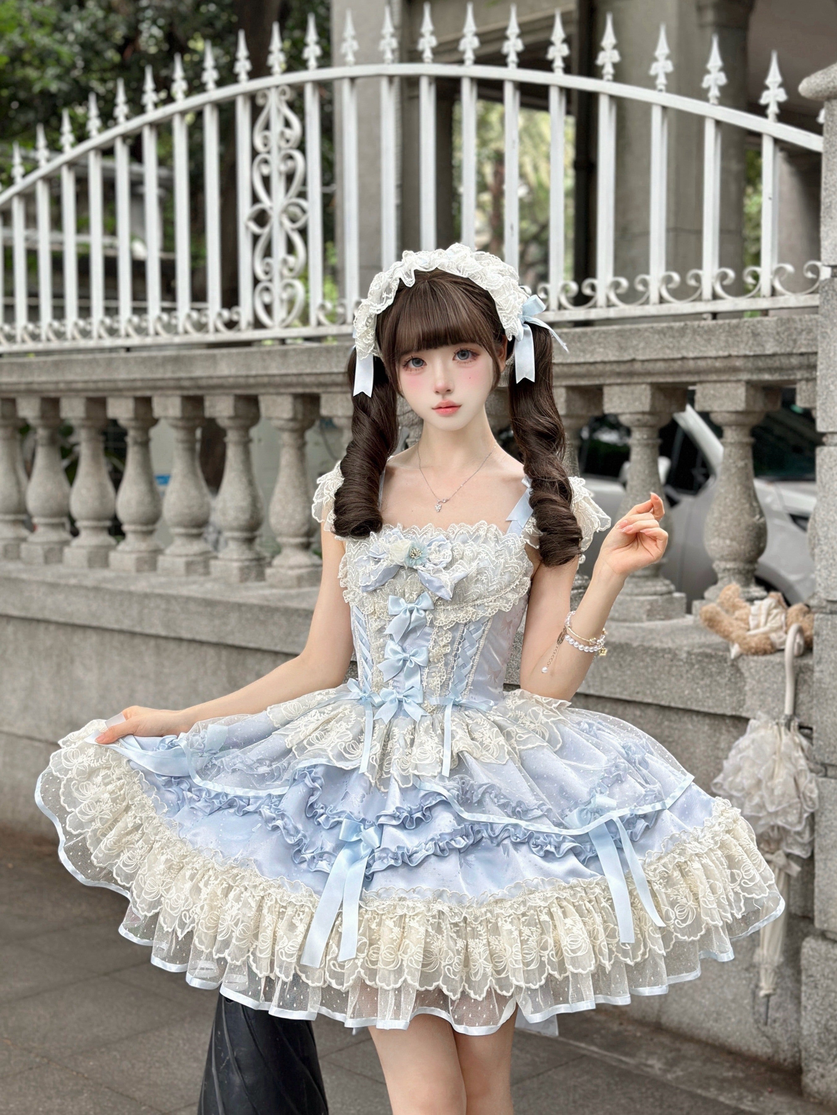 Ballet Dream Lolita JSK – Sweet Layered Cake Dress with Lace & Stretch Waist