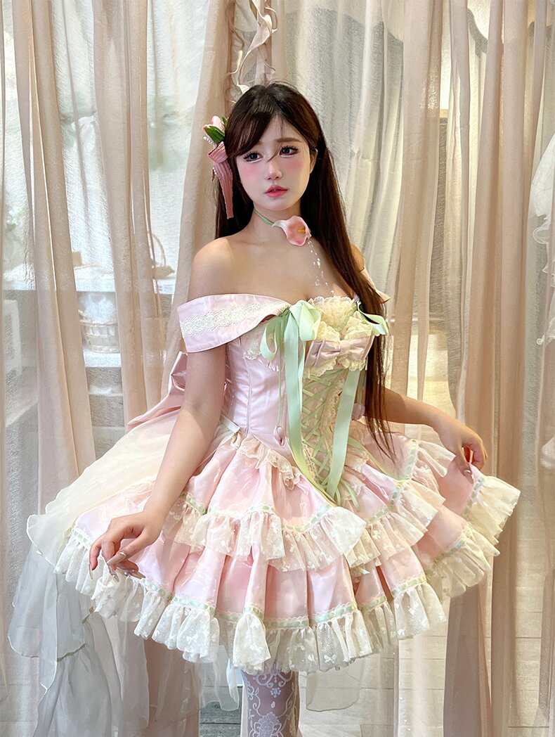 Spring Blossom Series · Romantic Off-Shoulder Fairy Dress | Tulip-Inspired Sweet Lolita Style
