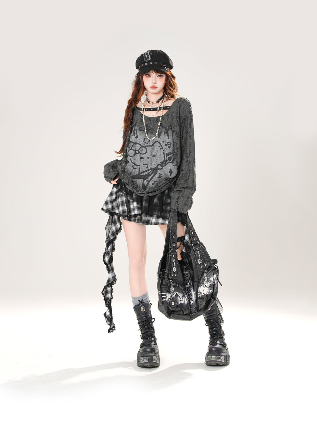 Black Cat Mesh Sun Protection Top – Loose Fit Drawstring Pullover