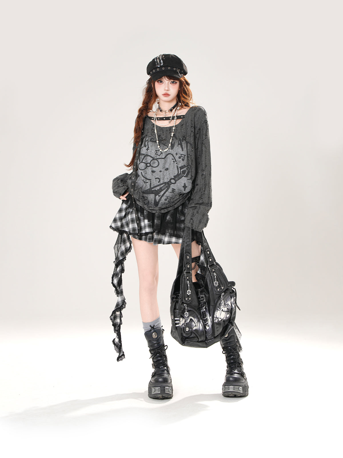 Black Cat Mesh Sun Protection Top – Loose Fit Drawstring Pullover