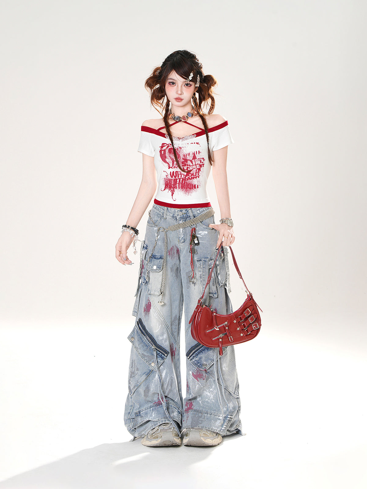 Y2K High Street Cargo Jeans – Grunge Wide Leg Denim Pants