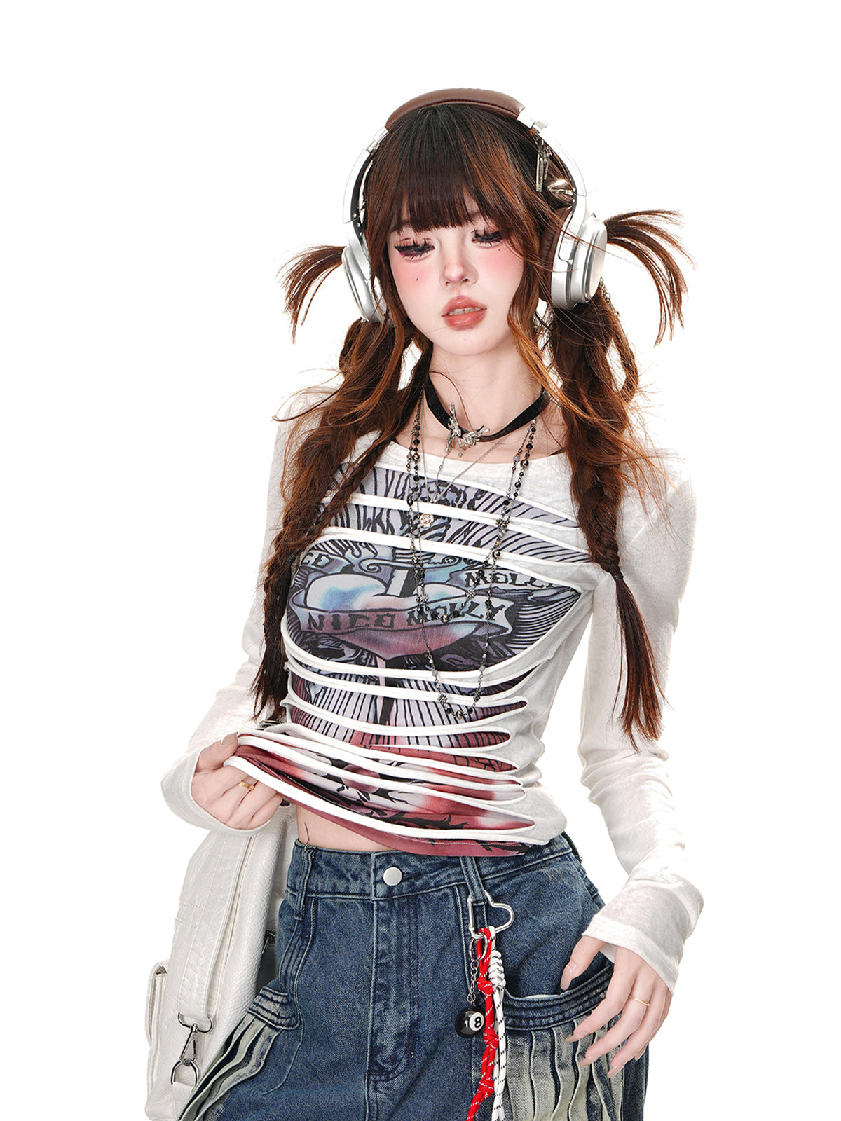 Punk Cutout Graphic Top – Y2K Slim Fit Street Club Tee