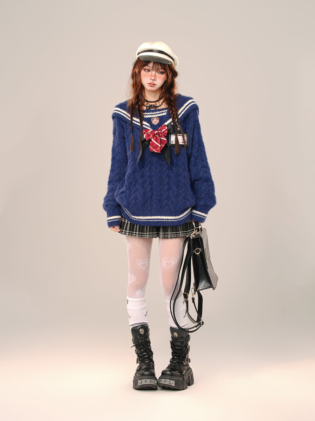 Kawaii Sailor Collar Sweater – Soft Girl Oversized Preppy Knit Top for Fall/Winter