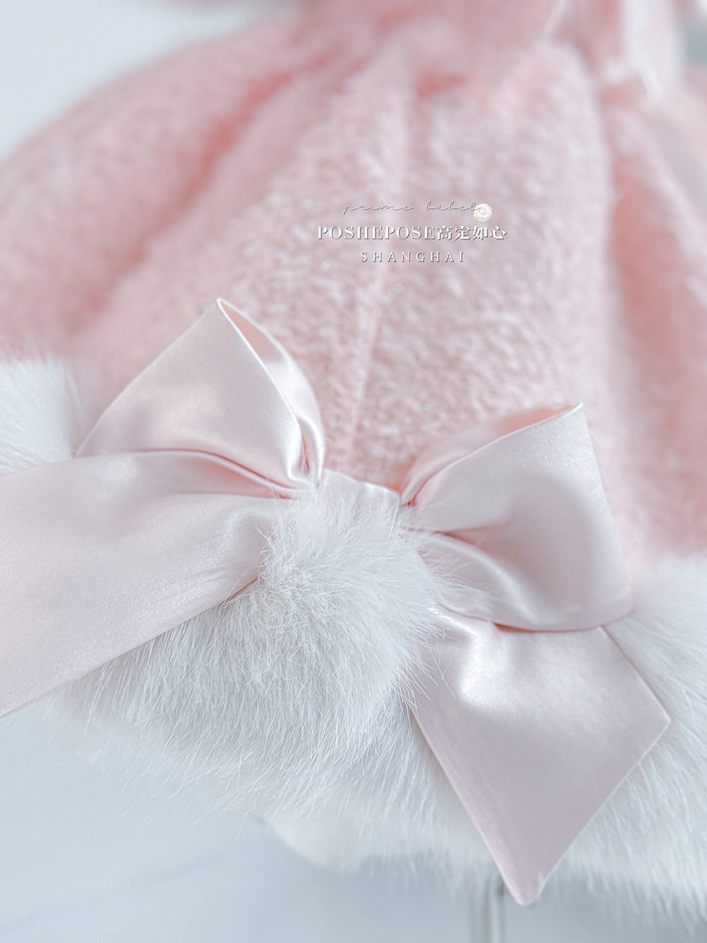Christmas Lolita Winter Dress with Faux Fur Cape — Milk Pink Bow Princess Snow Dress