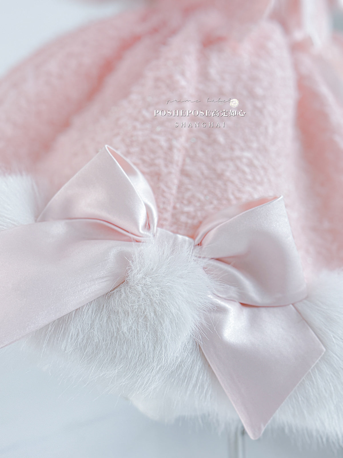 Christmas Lolita Winter Dress with Faux Fur Cape — Milk Pink Bow Princess Snow Dress