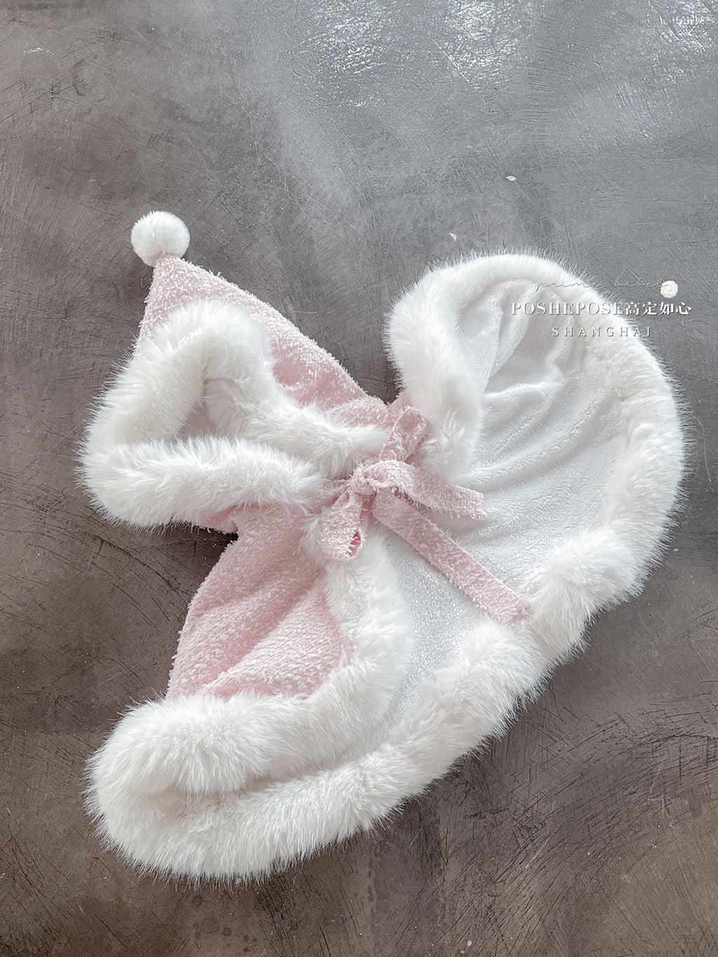 Christmas Lolita Winter Dress with Faux Fur Cape — Milk Pink Bow Princess Snow Dress