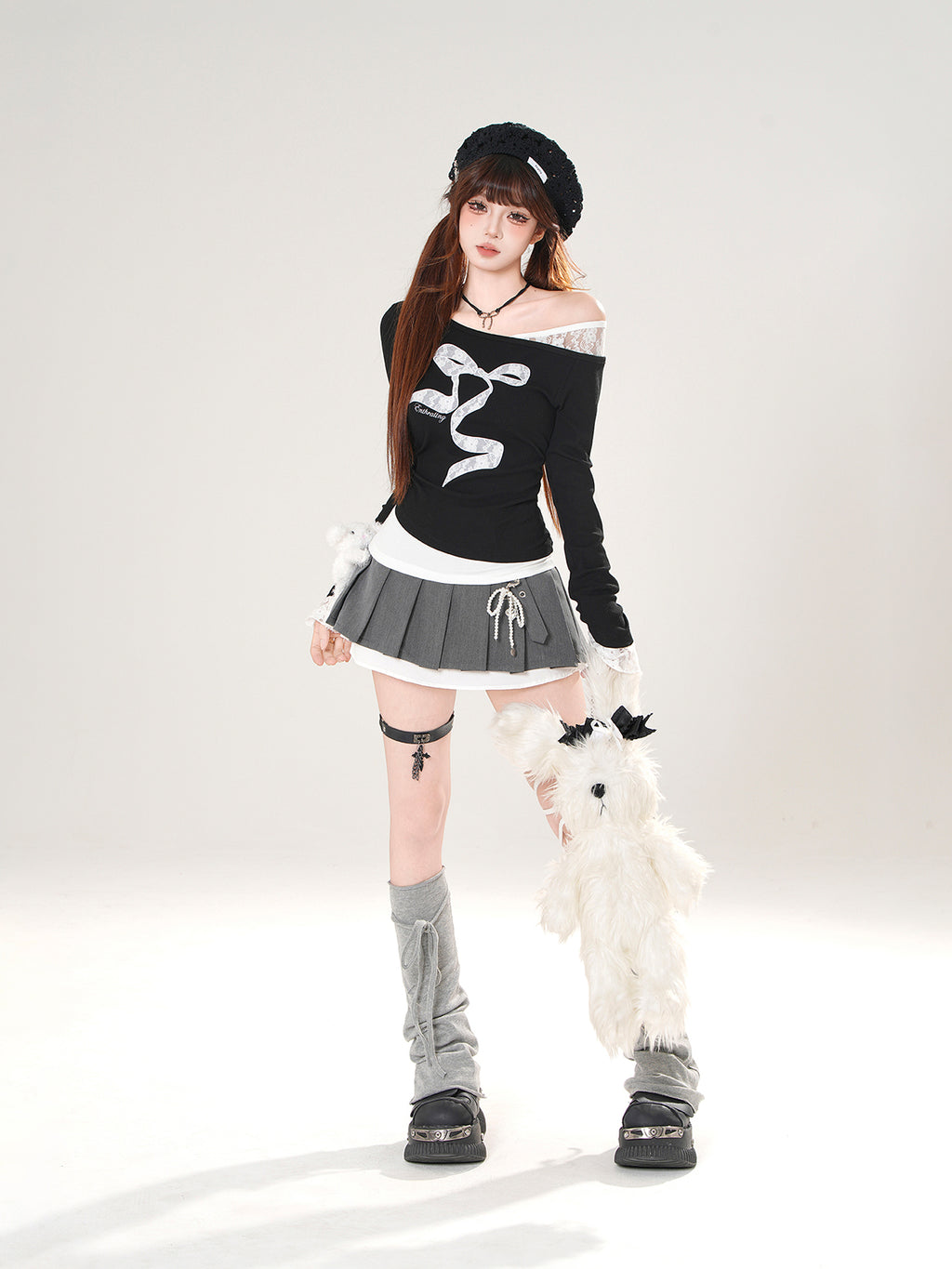 Plaid Mini Skirt – High Waist Pleated A-Line Skirt with Bear Charm