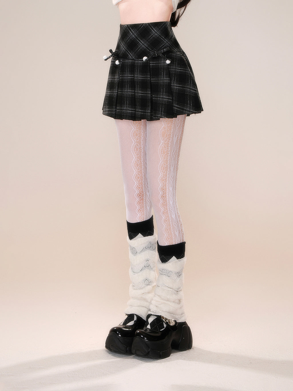 Plaid Pleated Mini Skirt – Winter A-Line Slim Fit Skirt with Detachable Bow