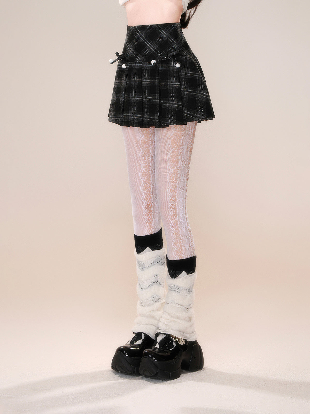 Plaid Pleated Mini Skirt – Winter A-Line Slim Fit Skirt with Detachable Bow