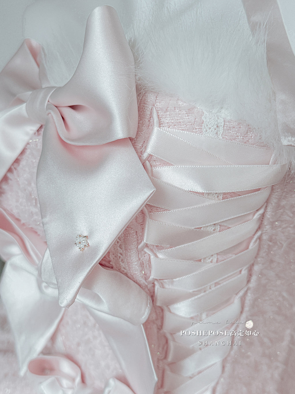 Christmas Lolita Winter Dress with Faux Fur Cape — Milk Pink Bow Princess Snow Dress