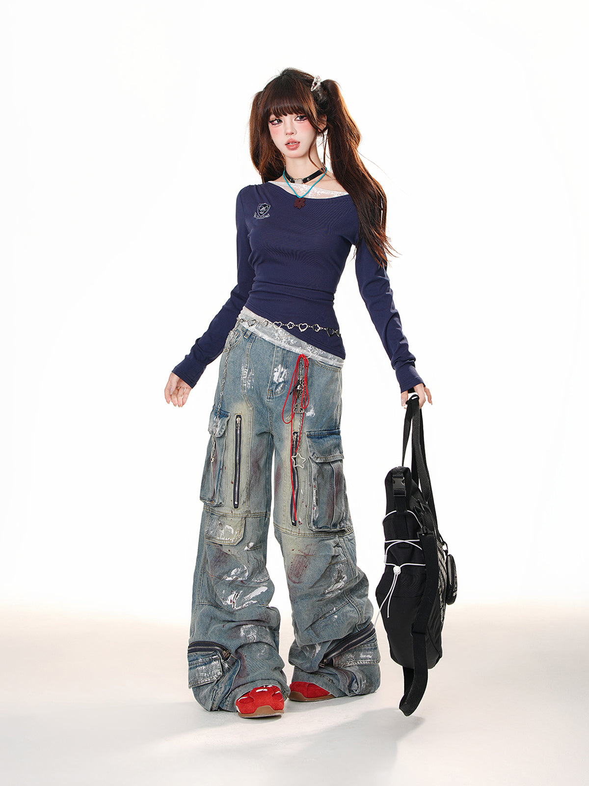 Y2K Graffiti Cargo Jeans – Wide-Leg Streetwear Denim Pants