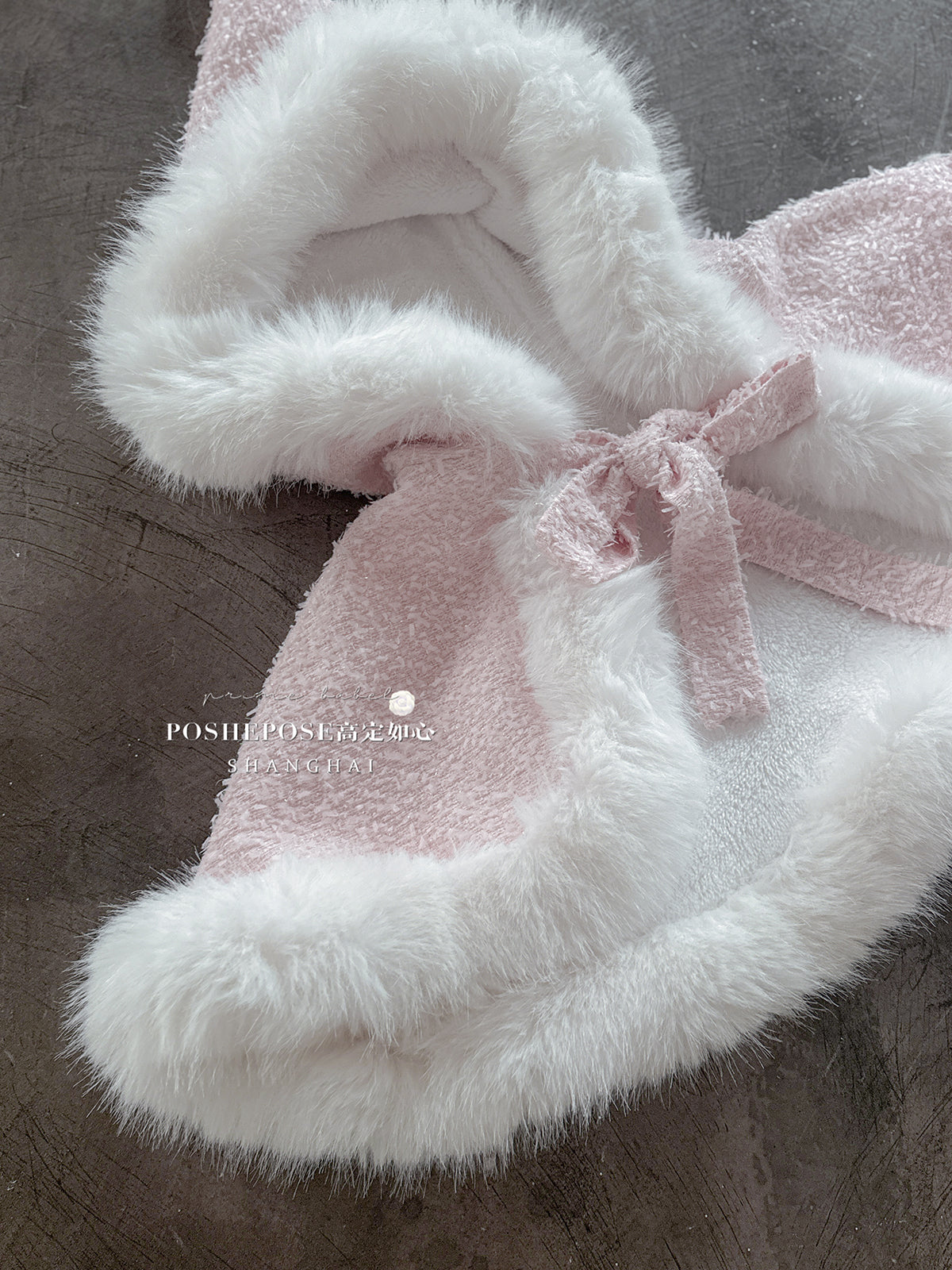 Christmas Lolita Winter Dress with Faux Fur Cape — Milk Pink Bow Princess Snow Dress