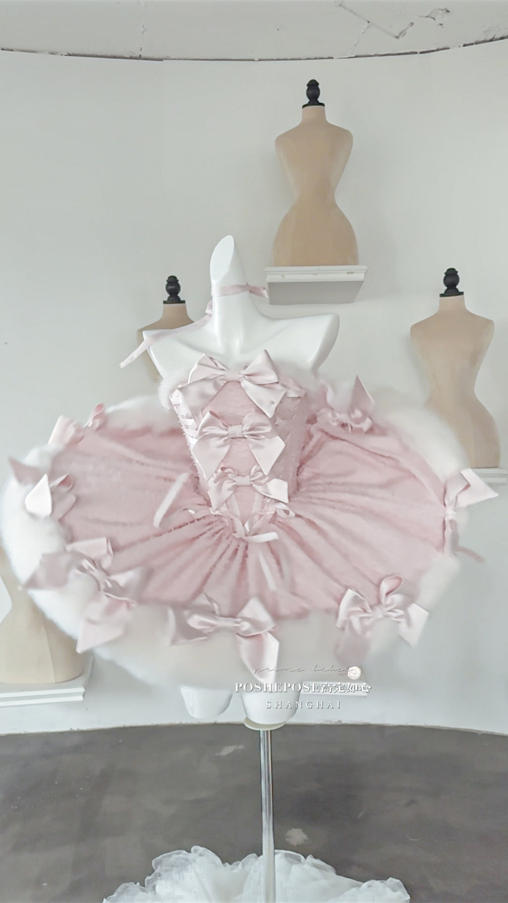 Christmas Lolita Winter Dress with Faux Fur Cape — Milk Pink Bow Princess Snow Dress