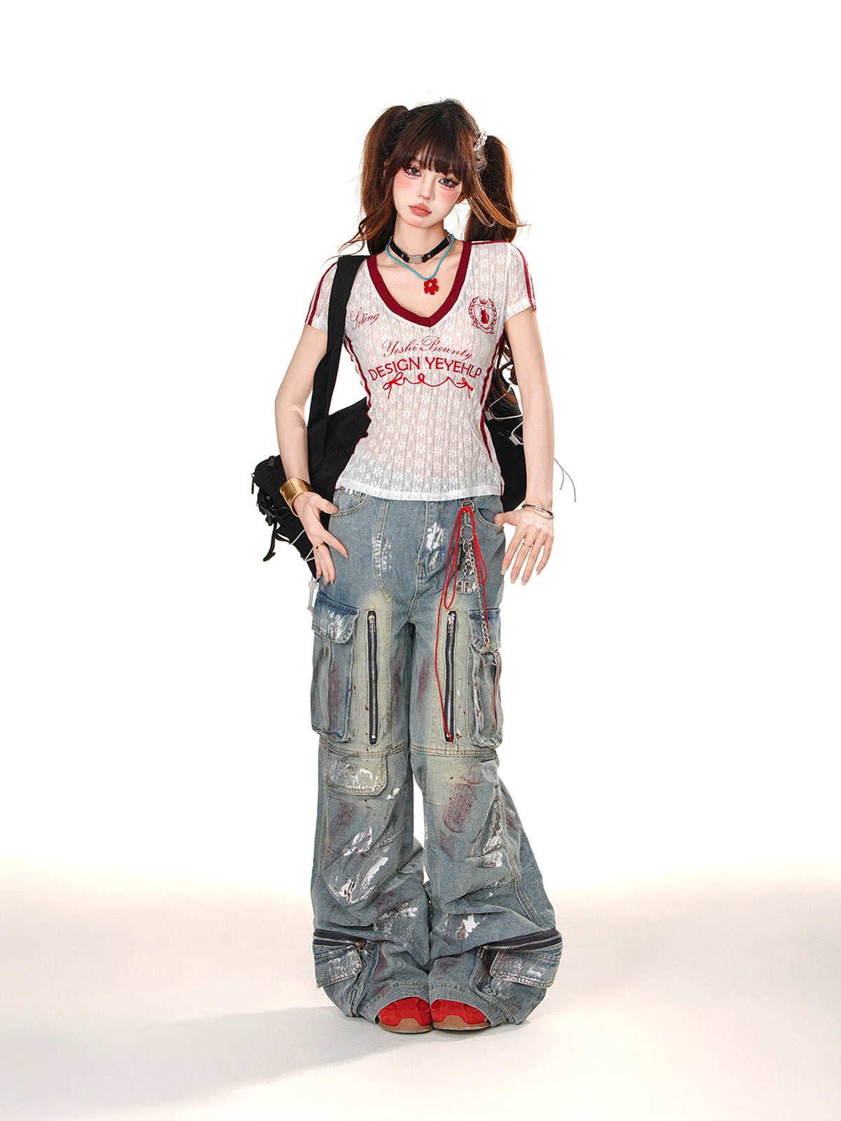 Y2K Graffiti Cargo Jeans – Wide-Leg Streetwear Denim Pants