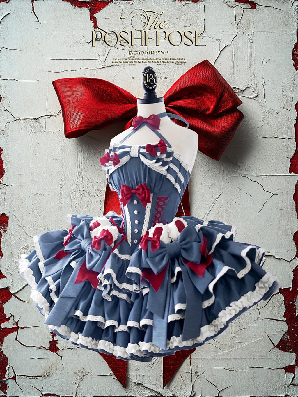 Blue & Red Lolita Party Dress | Vintage Rococo Princess Edition