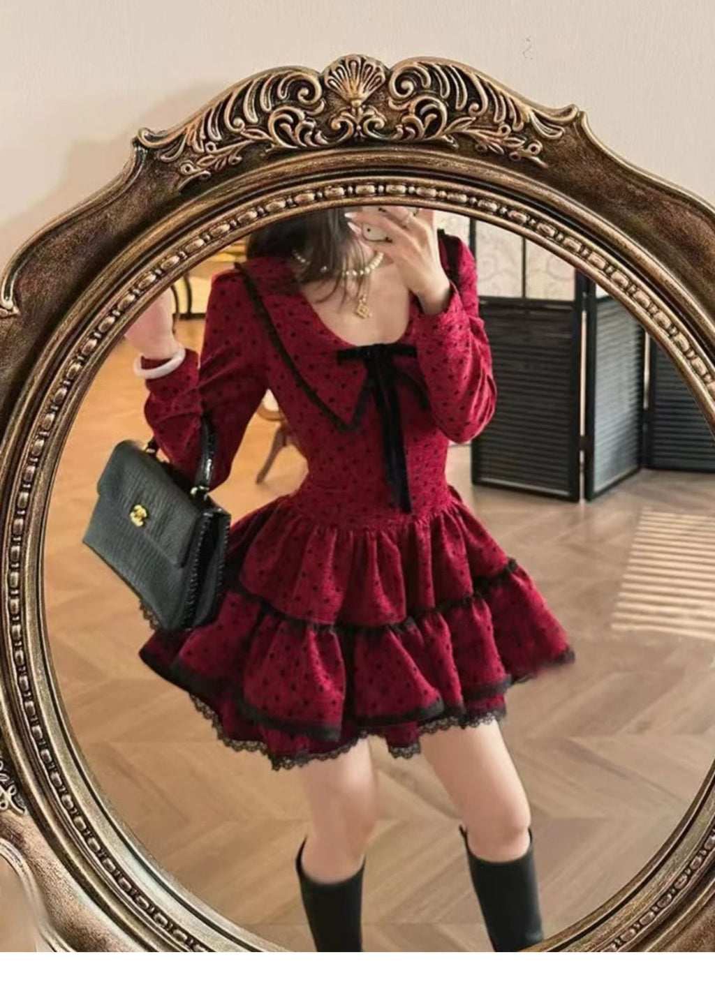 Polka Dot Mini Dress | Vintage Red & Black Lace Trim Fit & Flare