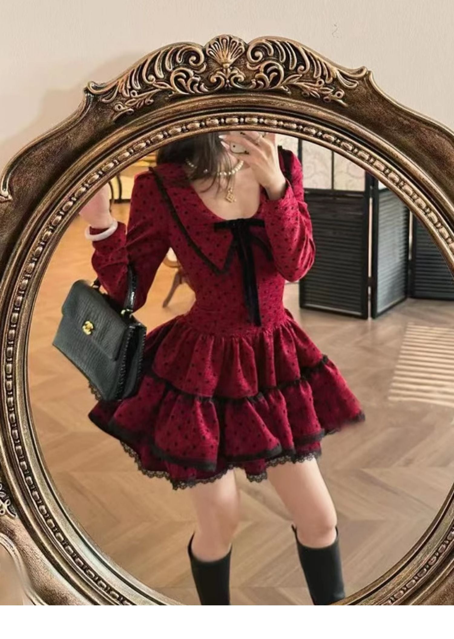 Polka Dot Mini Dress | Vintage Red & Black Lace Trim Fit & Flare