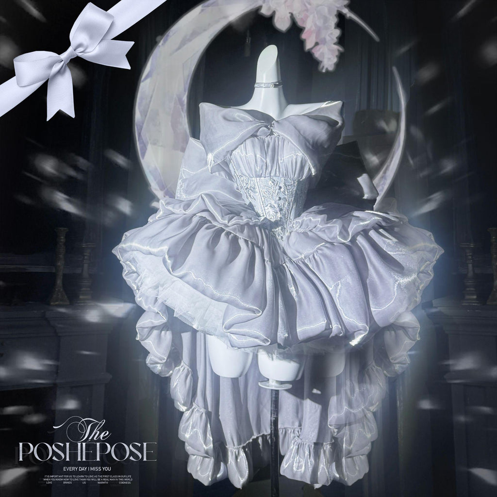 Silver Bow Lolita Dress Set — Winter Dress • Christmas Party Dress • Prom Princess Style