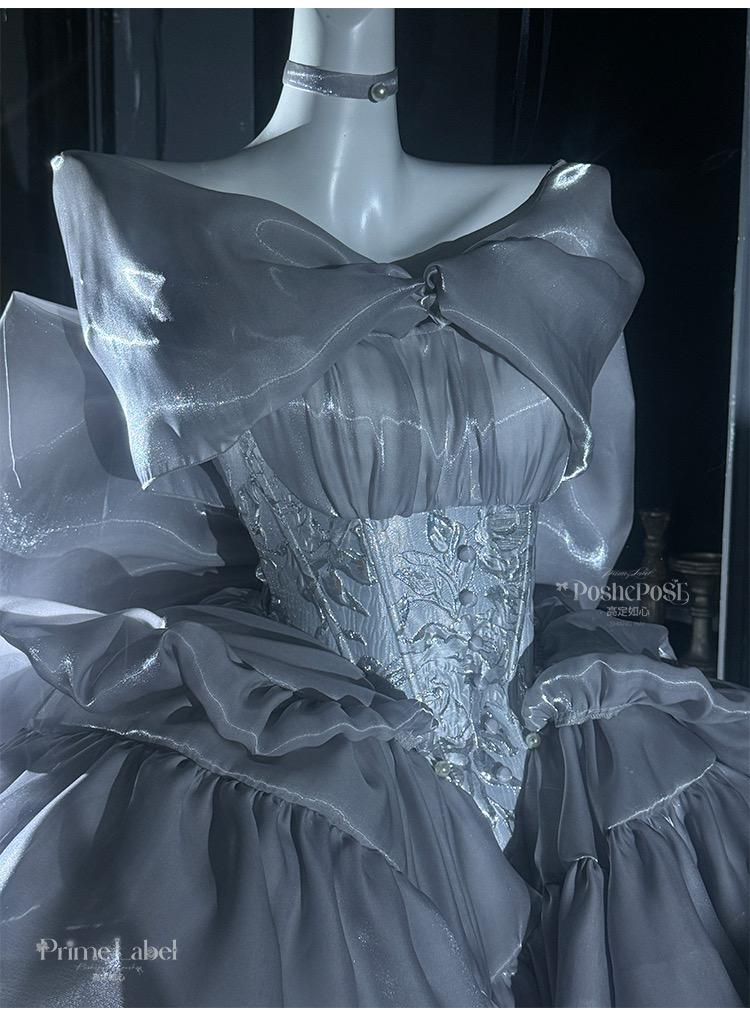 Silver Bow Lolita Dress Set — Winter Dress • Christmas Party Dress • Prom Princess Style