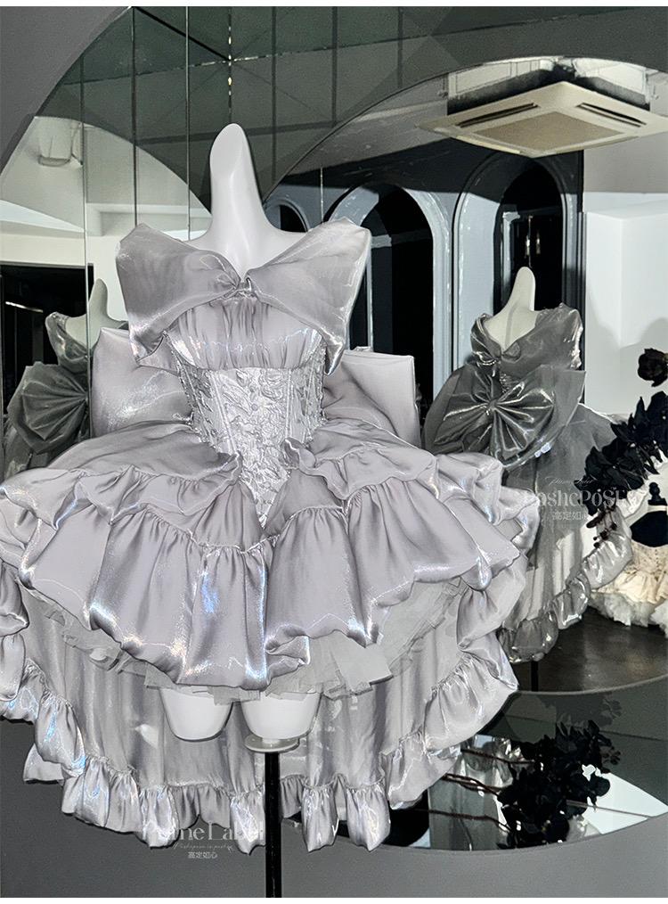 Silver Bow Lolita Dress Set — Winter Dress • Christmas Party Dress • Prom Princess Style