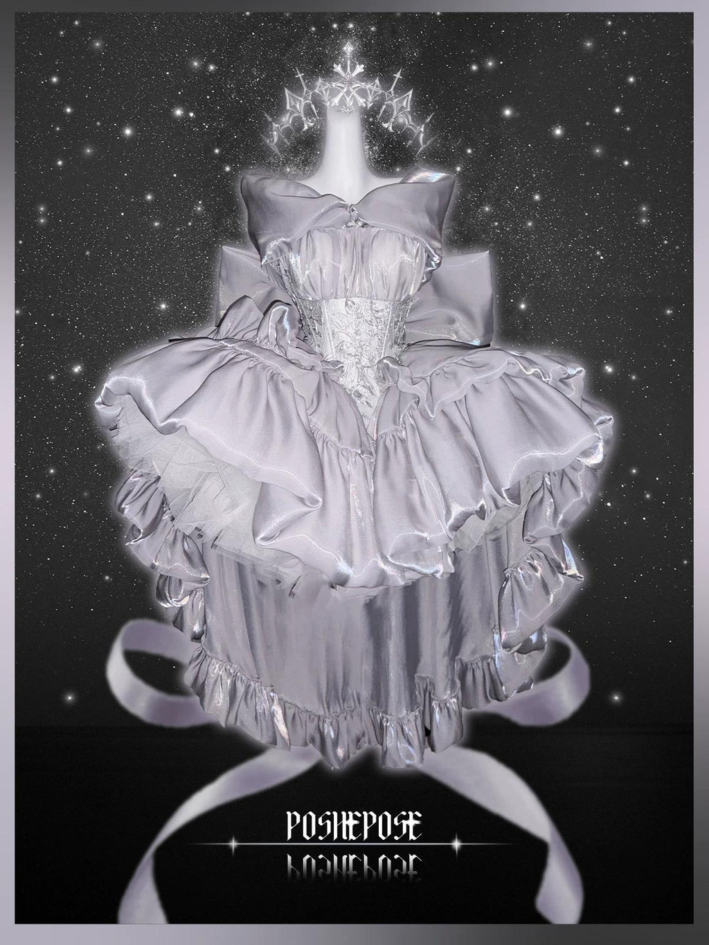 Silver Bow Lolita Dress Set — Winter Dress • Christmas Party Dress • Prom Princess Style