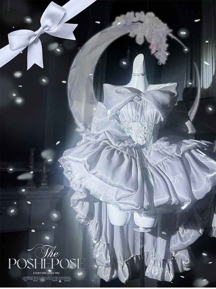 Silver Bow Lolita Dress Set — Winter Dress • Christmas Party Dress • Prom Princess Style