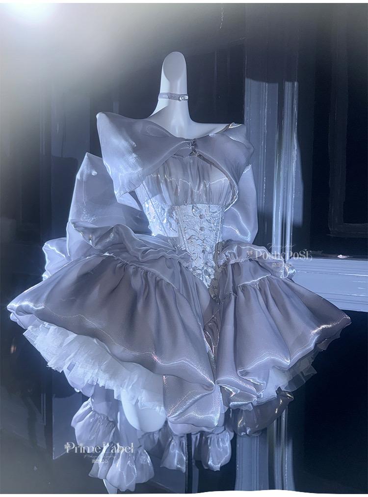 Silver Bow Lolita Dress Set — Winter Dress • Christmas Party Dress • Prom Princess Style