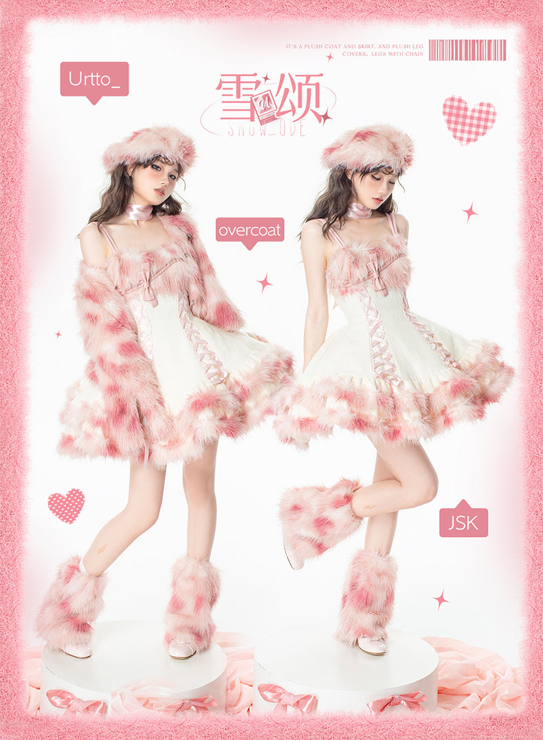 “Snow Ode” Faux Fur Lolita Set — Plush Pink & Silver Outfits for Snow Bunny Girls