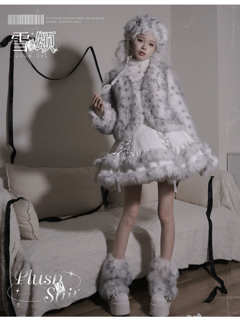 “Snow Ode” Faux Fur Lolita Set — Plush Pink & Silver Outfits for Snow Bunny Girls