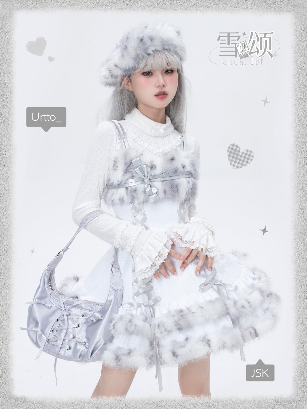 “Snow Ode” Faux Fur Lolita Set — Plush Pink & Silver Outfits for Snow Bunny Girls