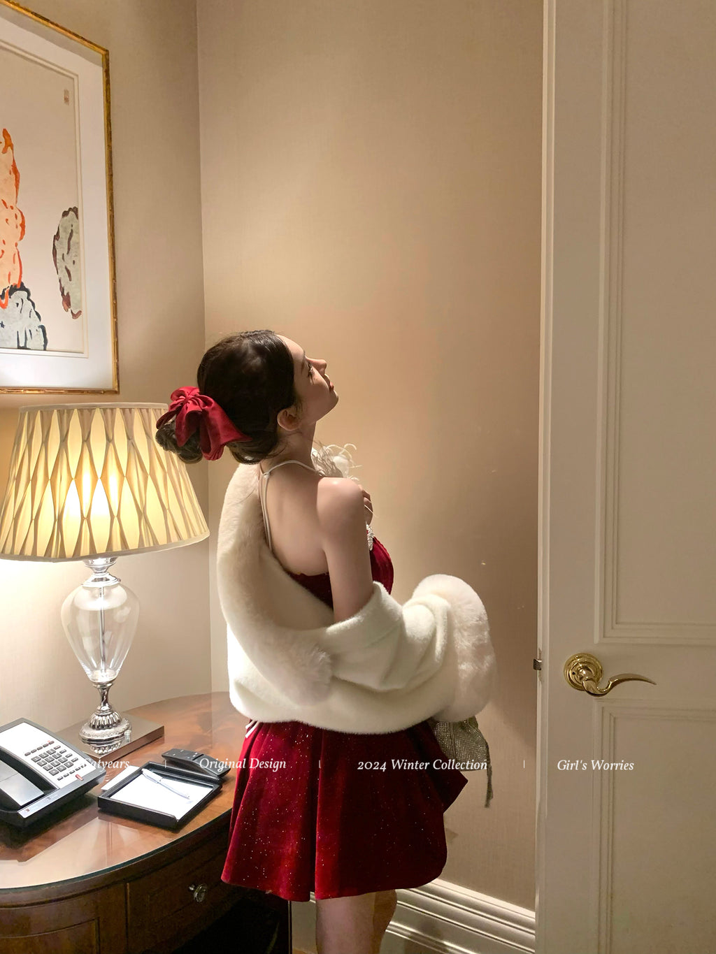 Sparkly Red Velvet Corset Dress Set | Strapless Christmas Party Mini Dress with Bow Petticoat