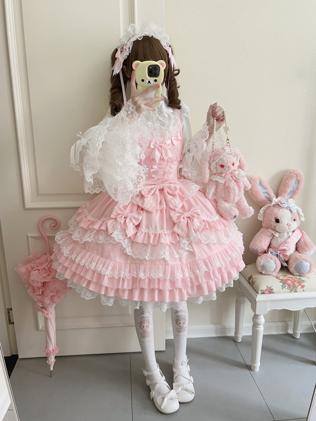 Bow Lover’s Lolita JSK – Sweet Doll-Style Dress with Lace Details