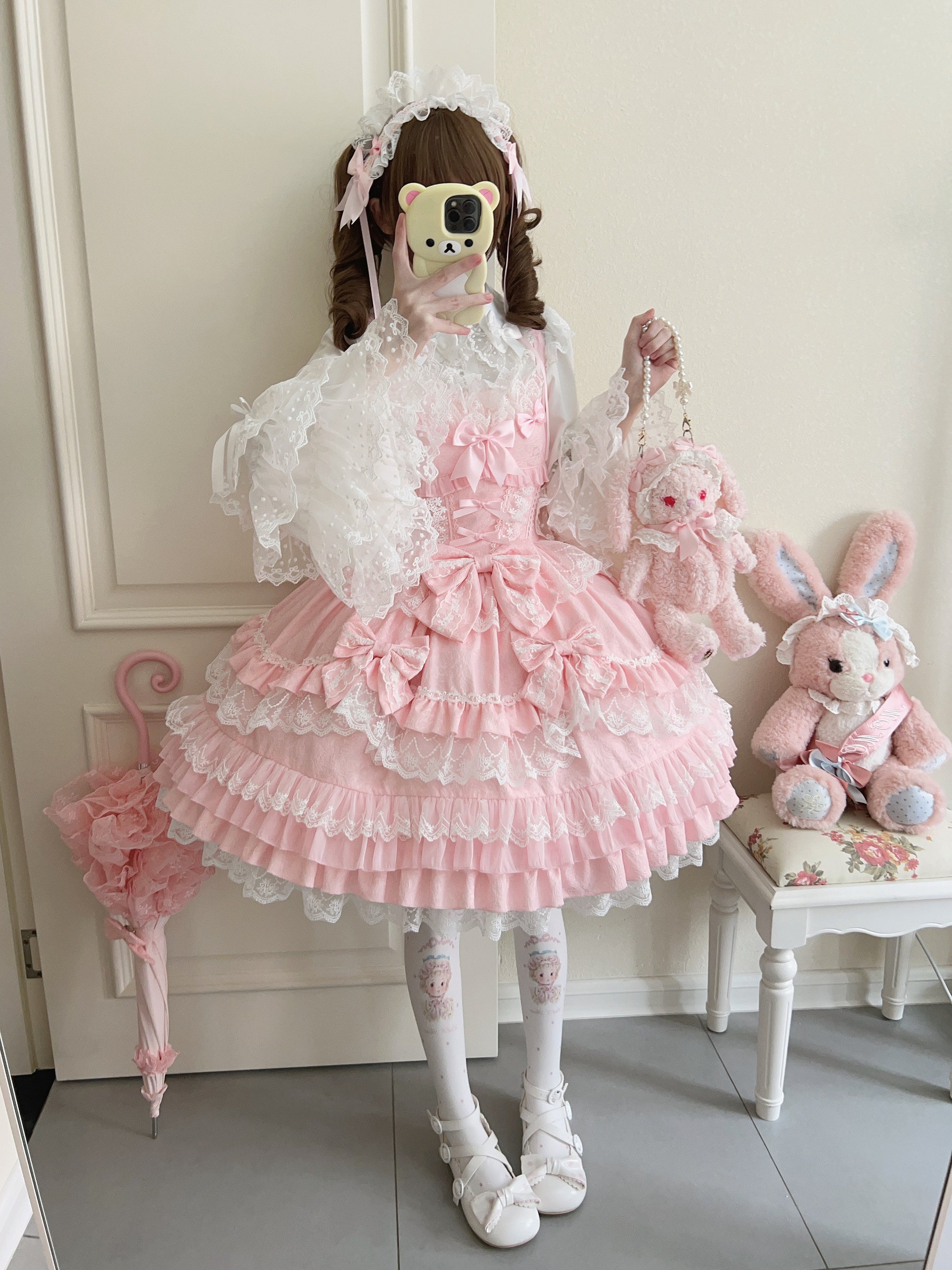 Bow Lover’s Lolita JSK – Sweet Doll-Style Dress with Lace Details